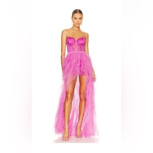 For Love & Lemons Pink High-Low Tulle Bustier Dress